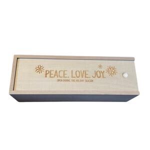 Wood Wine Bottle Gift Box Sliding Lid “Peace Love Joy” Holiday Wooden Case Bar